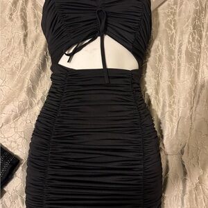 Chic Black Ruched Mini Dress